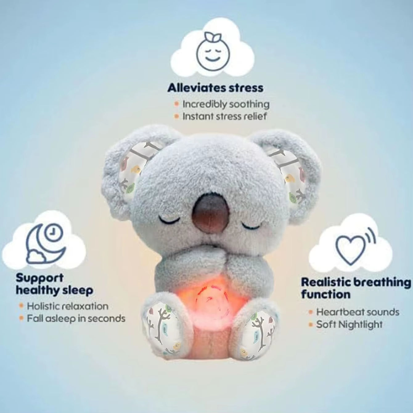 1Pc Evoraco Breathing Koala Plush - Soothing Stuffed Animal W/ Heartbeat, Anxiety Relief Gift for Birthday & Christmas