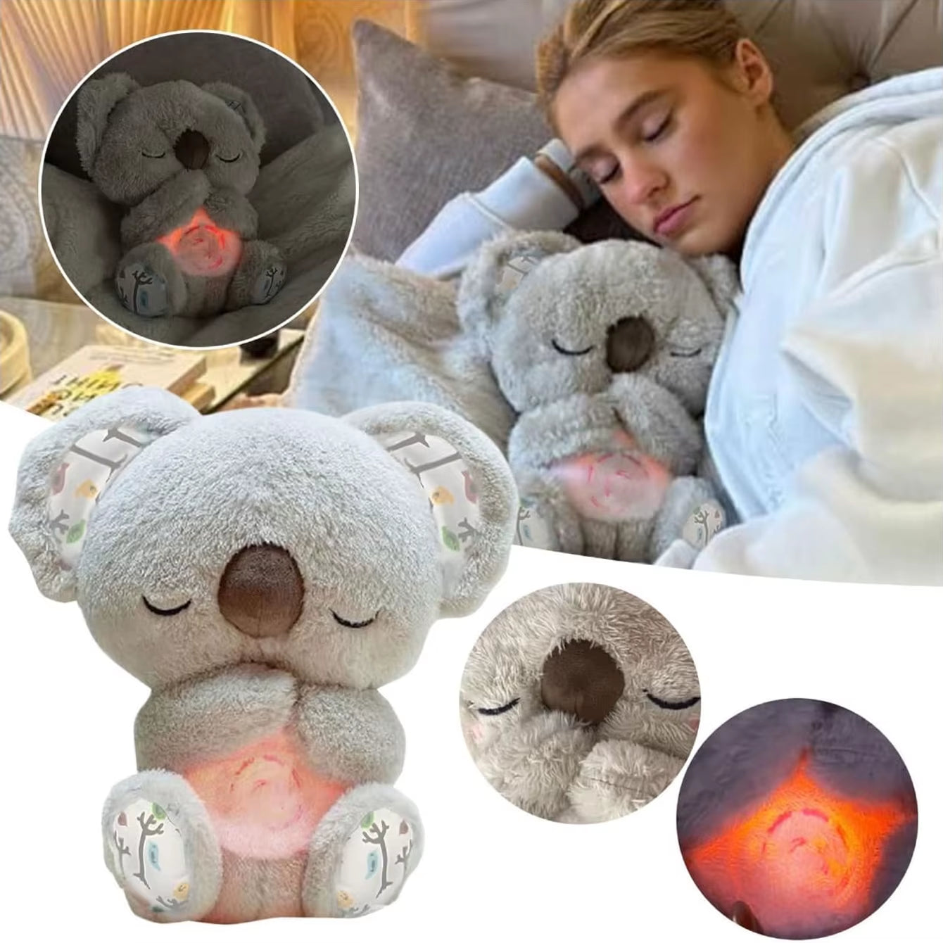 1Pc Evoraco Breathing Koala Plush - Soothing Stuffed Animal W/ Heartbeat, Anxiety Relief Gift for Birthday & Christmas